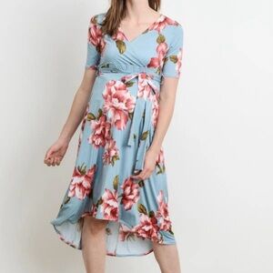 Hello Miz Womens large floral Maternity nursing Dress Blue pink spring summer